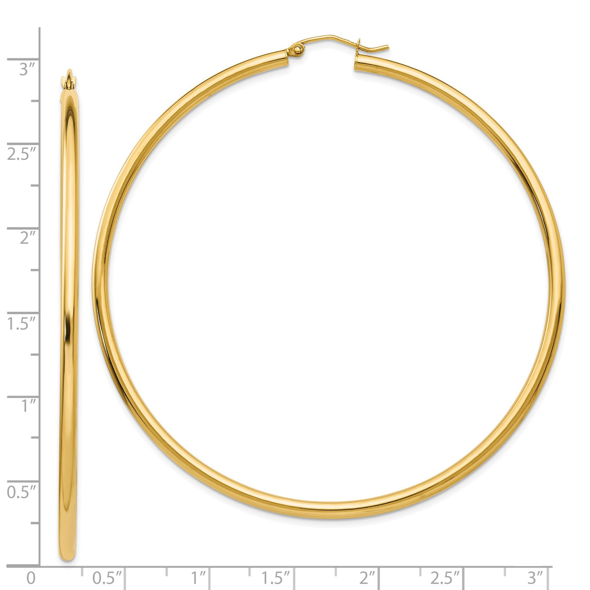 14k Yellow Gold Hoop Earrings, Classic Round Design with Polished Finish, Medium Size Latch Back Hoops