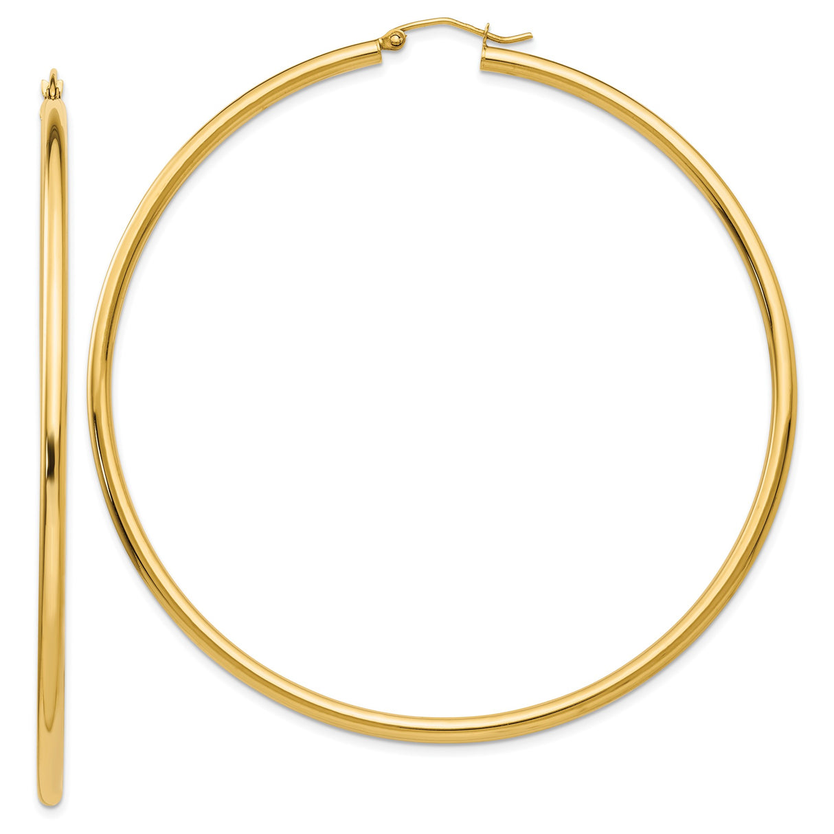 14k Yellow Gold Hoop Earrings, Classic Round Design with Polished Finish, Medium Size Latch Back Hoops