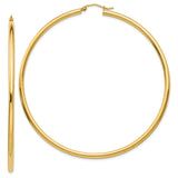 14k Yellow Gold Hoop Earrings, Classic Round Design with Polished Finish, Medium Size Latch Back Hoops