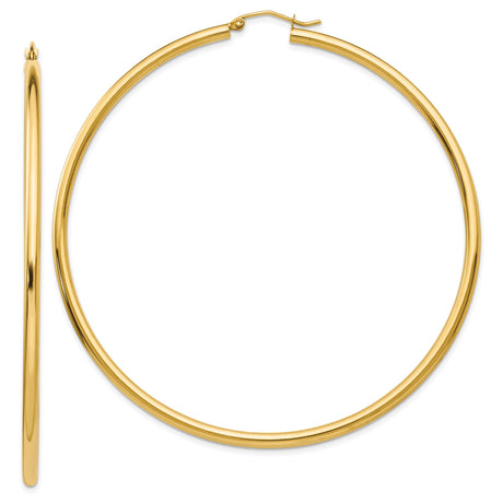 14k Yellow Gold Hoop Earrings, Classic Round Design with Polished Finish, Medium Size Latch Back Hoops
