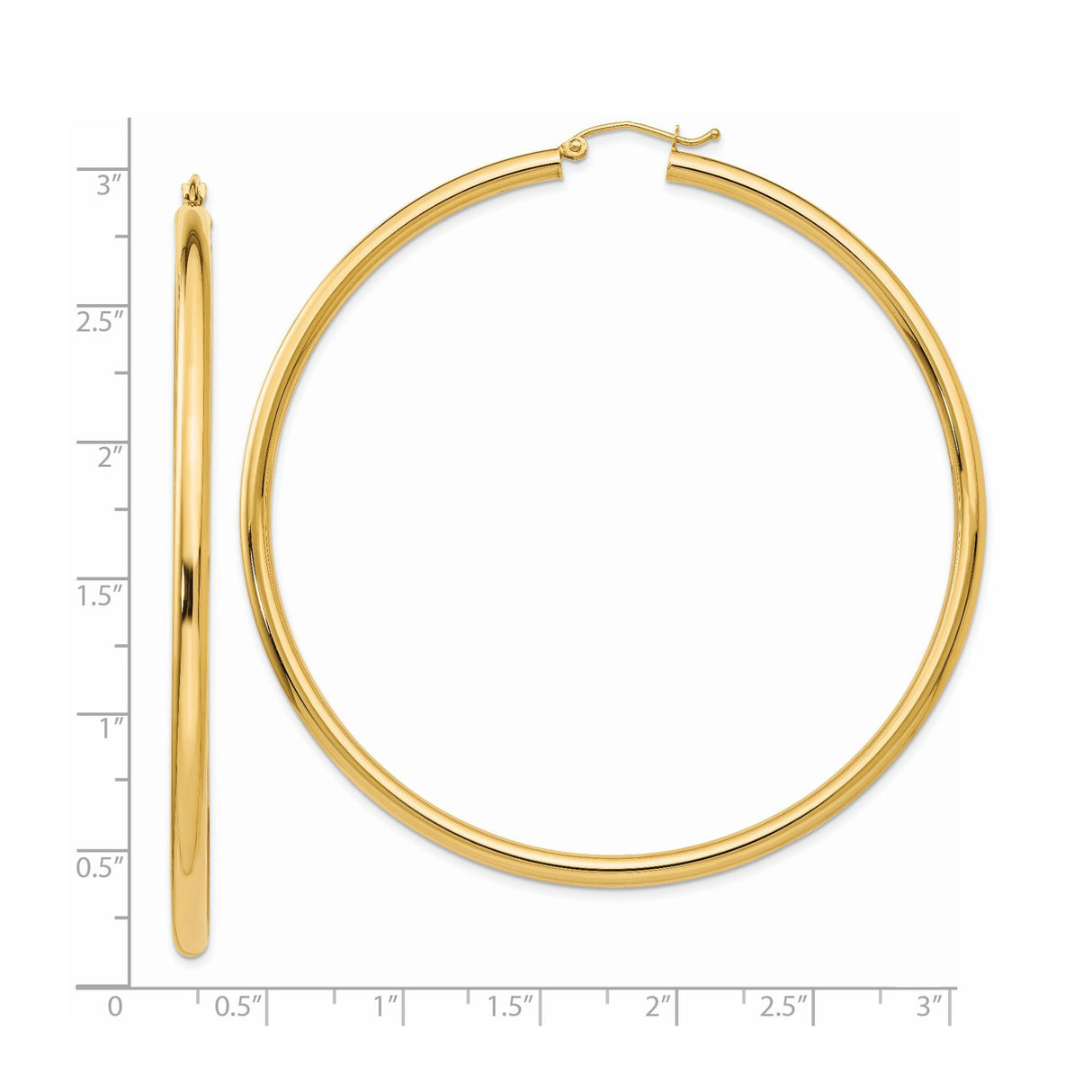 14k Yellow Gold Hoop Earrings, Large Classic Hoops with Latch-Back Closure, High Polish Finish