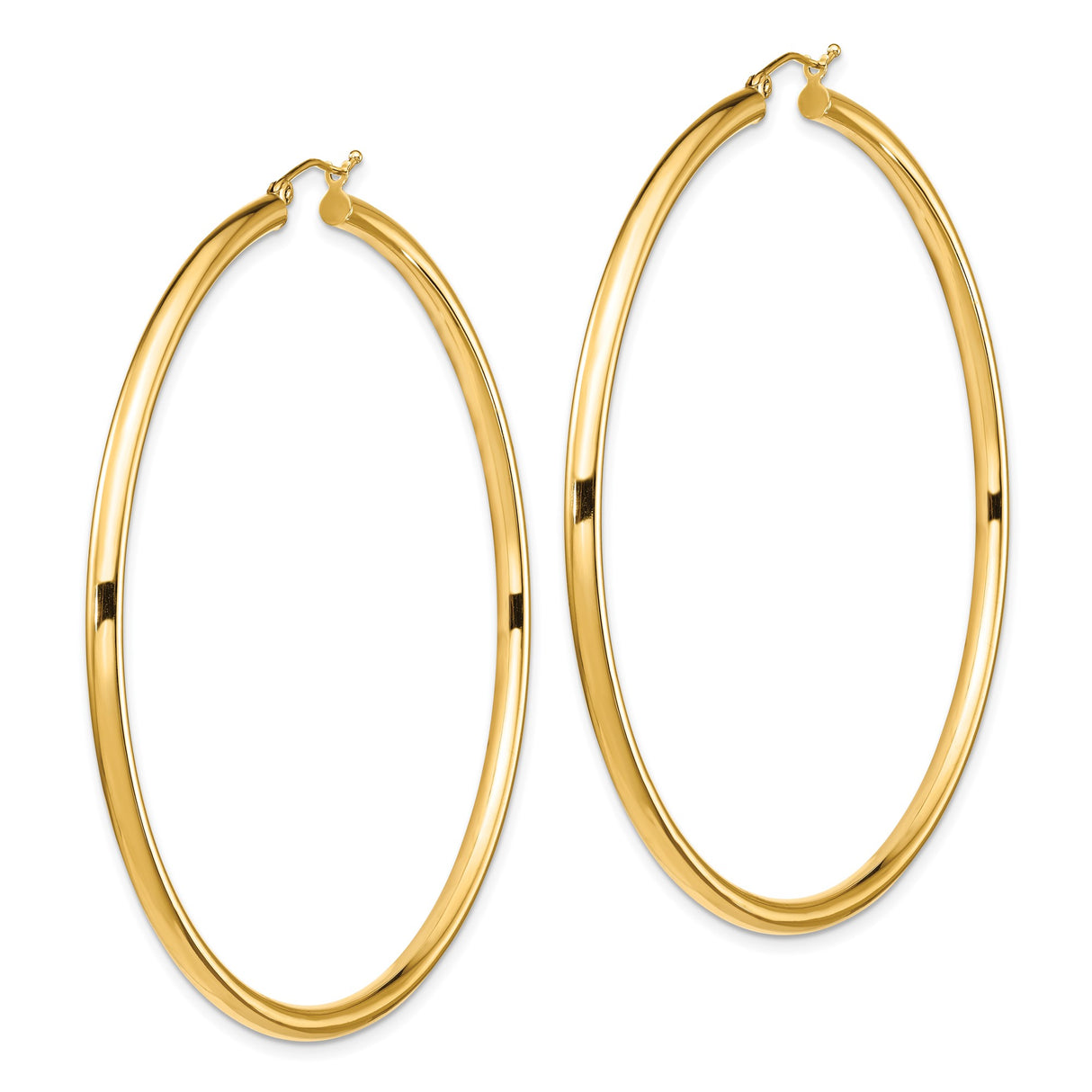 14k Yellow Gold Hoop Earrings, Large Lightweight Round Design with High Polish Finish