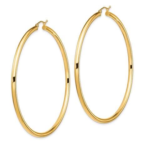 14k Yellow Gold Hoop Earrings, Large Lightweight Round Design with High Polish Finish