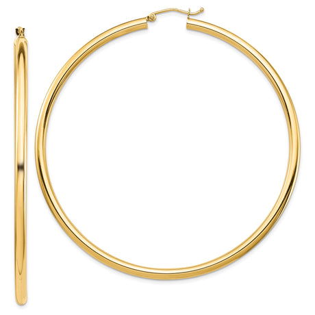 14k Yellow Gold Hoop Earrings, Large Lightweight Round Design with High Polish Finish