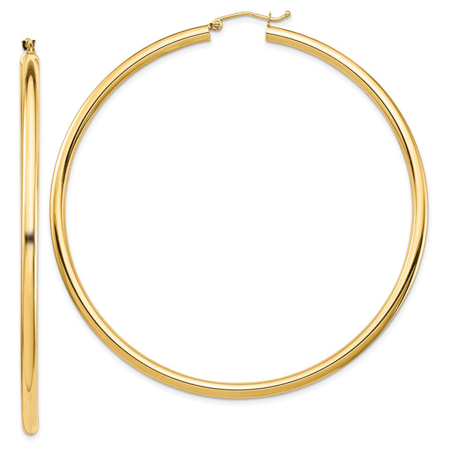 14k Yellow Gold Hoop Earrings, Large Lightweight Round Design with High Polish Finish