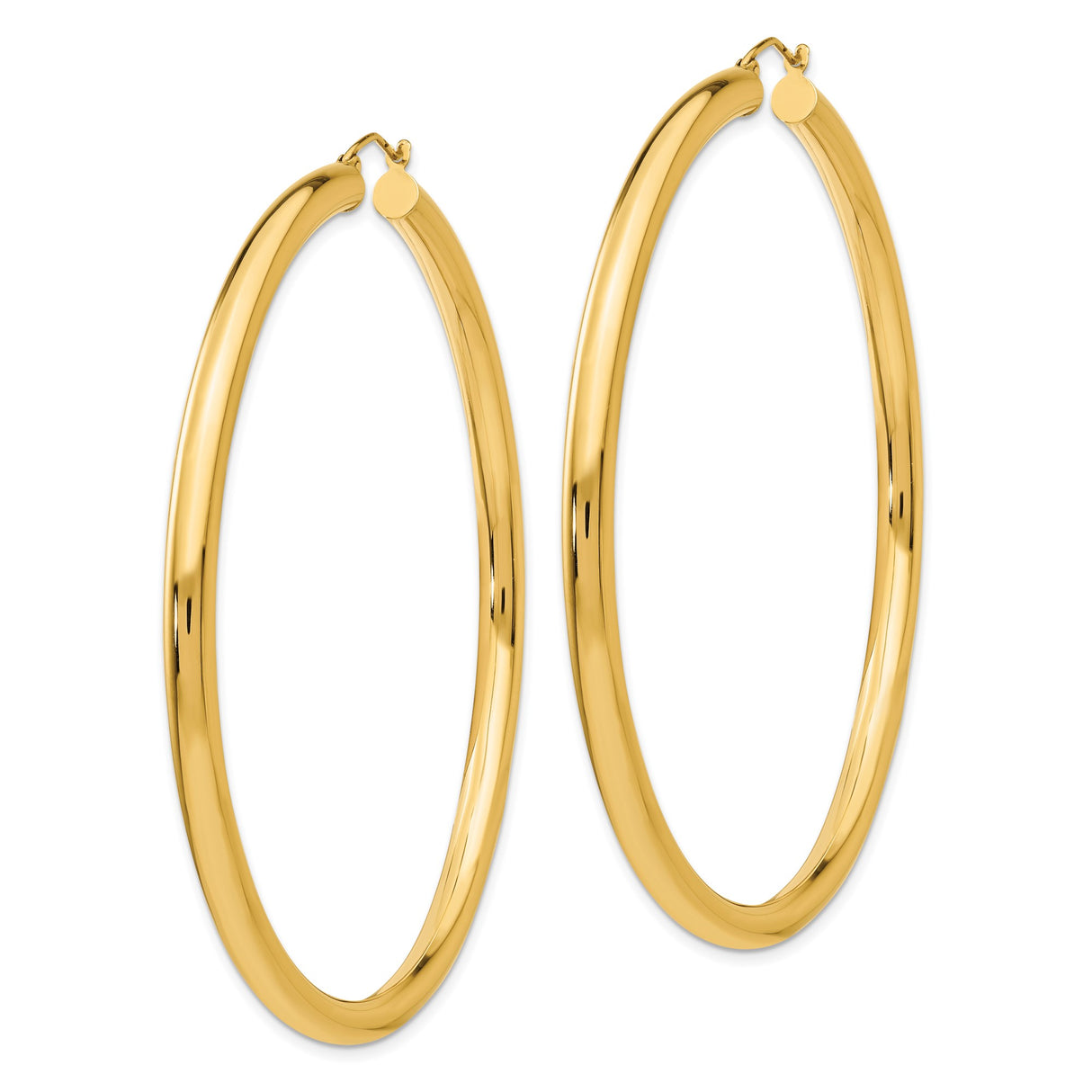14k Yellow Gold Hoop Earrings, Classic Round Tube Design, Lightweight High Polish Finish