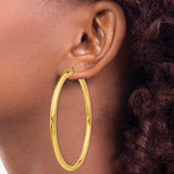 14k Yellow Gold Hoop Earrings, Classic Round Tube Design, Lightweight High Polish Finish