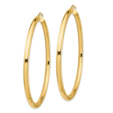 14k Yellow Gold Hoop Earrings, Classic Round Polished Hoops, Lightweight Minimalist Design