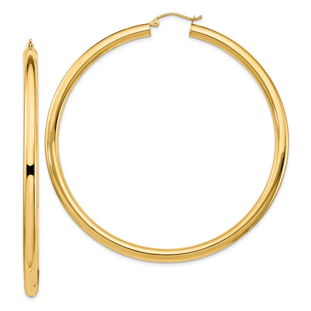 14k Yellow Gold Hoop Earrings, Classic Round Polished Hoops, Lightweight Minimalist Design