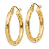 14k Yellow Gold Hoop Earrings, Textured Lightweight Round Hoops with Polished Finish