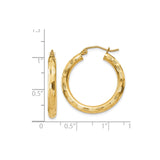 14k Yellow Gold Hoop Earrings, Textured Lightweight Round Hoops with Polished Finish
