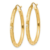 14k Yellow Gold Hoop Earrings, Textured Classic Round Design, Lightweight for Women