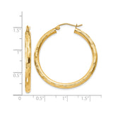 14k Yellow Gold Hoop Earrings, Textured Classic Round Design, Lightweight for Women