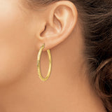 14k Yellow Gold Hoop Earrings with Etched Textured Design and Latch-Back Closure