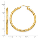 14k Yellow Gold Hoop Earrings with Etched Textured Design and Latch-Back Closure