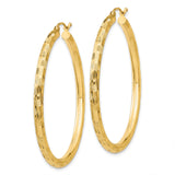 14k Yellow Gold Hoop Earrings with Etched Diamond Cut Texture and Polished Finish