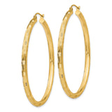 14k Yellow Gold Hoop Earrings with Textured Pattern, Lightweight Polished Finish for Women
