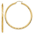 14k Yellow Gold Hoop Earrings, Textured Circular Design with Linear Pattern, Large Classic Style