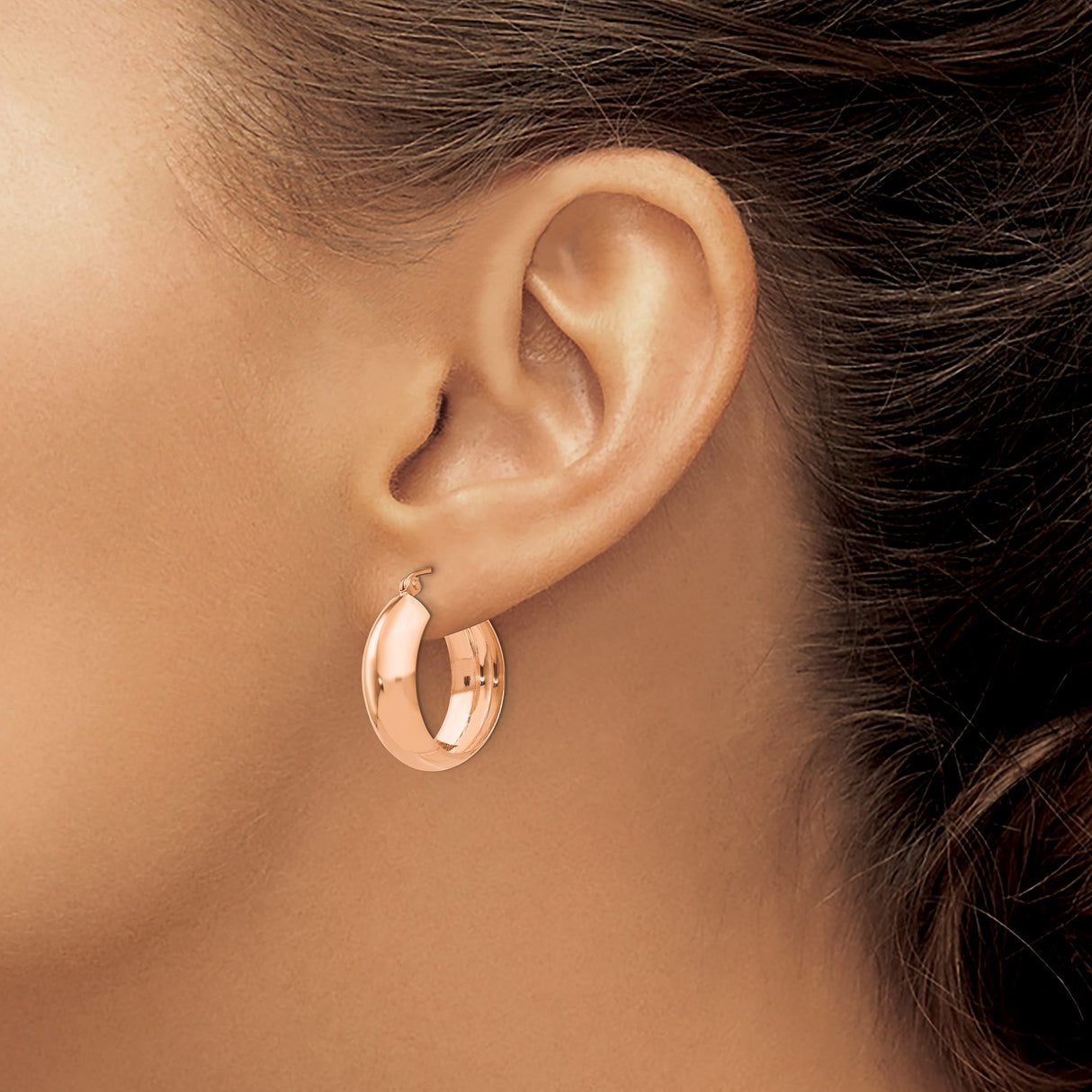 14k Rose Gold Hoop Earrings, Classic Lightweight Polished Round Hoops for Women