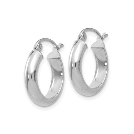 14k White Gold Hoop Earrings, Medium Round Smooth Polished Hoops, Latch-Back Closure for Women