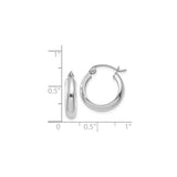 14k White Gold Hoop Earrings, Medium Round Smooth Polished Hoops, Latch-Back Closure for Women
