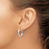 14k White Gold Hoop Earrings, Medium Polished Classic Hoops, Sleek Minimalist Style for Women