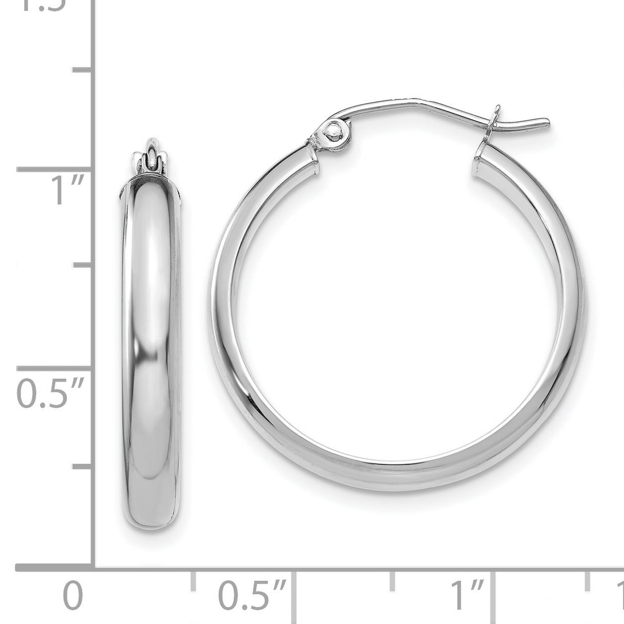 14k White Gold Hoop Earrings, Polished Finish, Hinged Closure, Classic Minimalist Style
