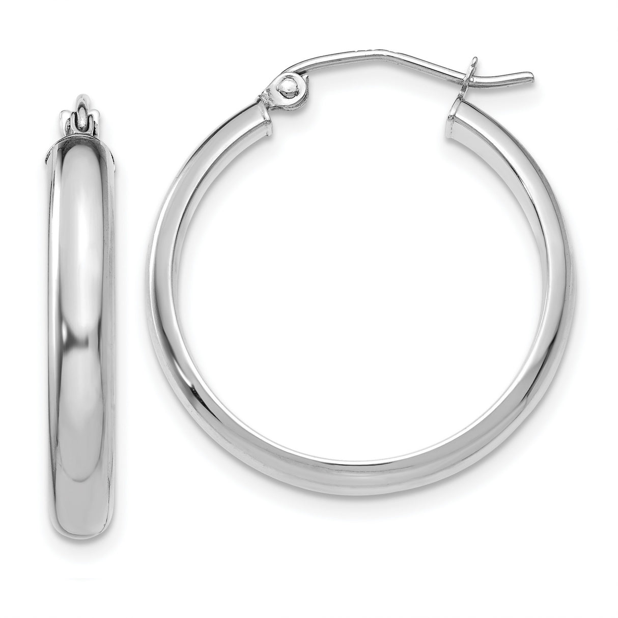 14k White Gold Hoop Earrings, Polished Finish, Hinged Closure, Classic Minimalist Style