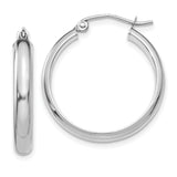 14k White Gold Hoop Earrings, Polished Finish, Hinged Closure, Classic Minimalist Style