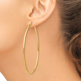 14k Yellow Gold Hoop Earrings, Large Polished Round Minimalist Style for Women