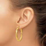 14k Yellow Gold Hoop Earrings, Twisted Bold Textured Design with High Polish Finish