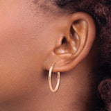 14k Rose Gold Oval Hoop Earrings, Hinged Closure, Polished Minimalist Design, Medium Size