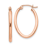 14k Rose Gold Oval Hoop Earrings, Hinged Closure, Polished Minimalist Design, Medium Size