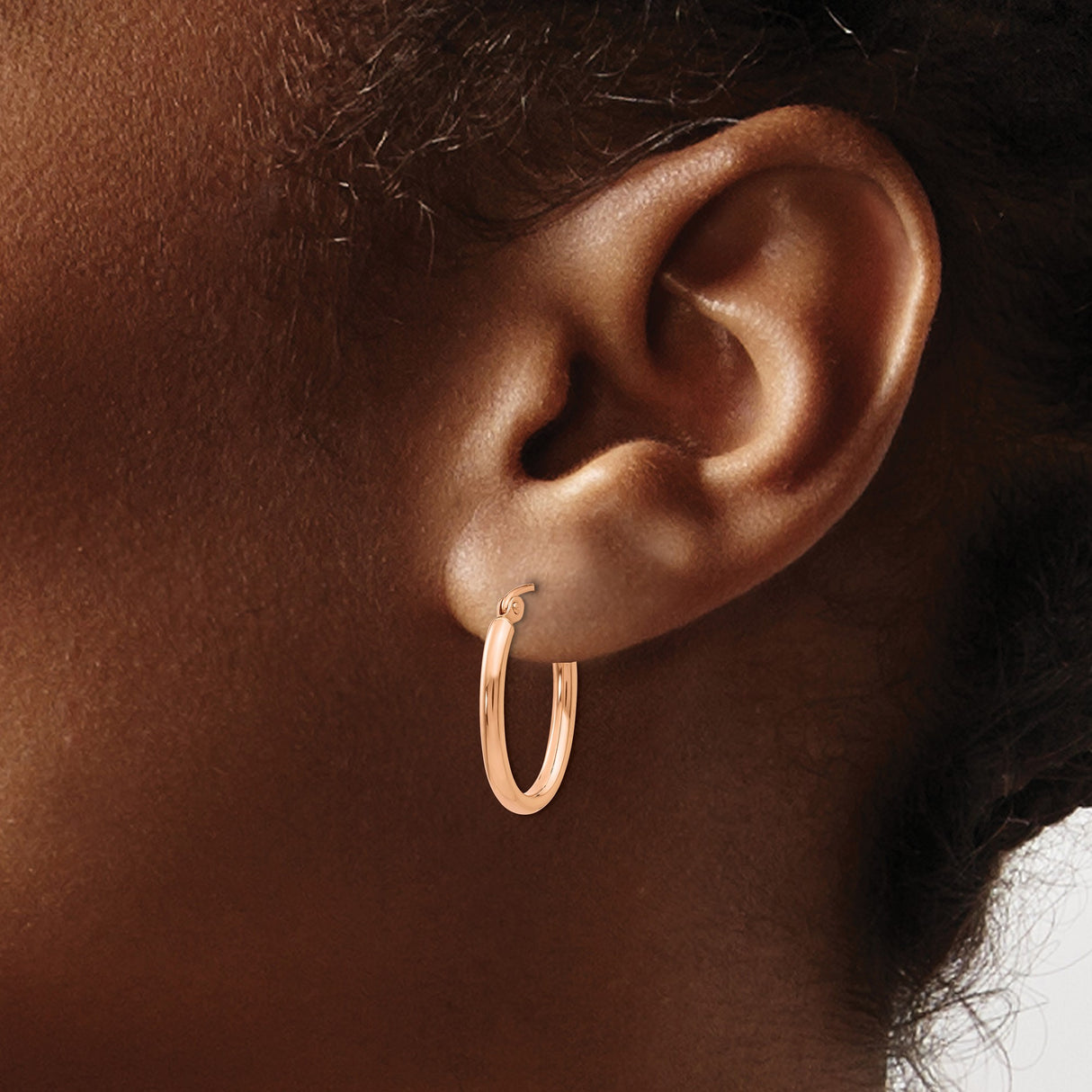 14k Rose Gold Oval Hoop Earrings, Polished Finish, Minimalist Lightweight Design for Women
