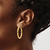 14k Yellow Gold Hoop Earrings, Textured Bold Faceted Square Link Design for Women