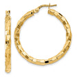 14k Yellow Gold Hoop Earrings, Textured Bold Faceted Square Link Design for Women