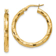 14k Yellow Gold Hoop Earrings, Textured Faceted Design with Latch-Back Closure, Medium Size
