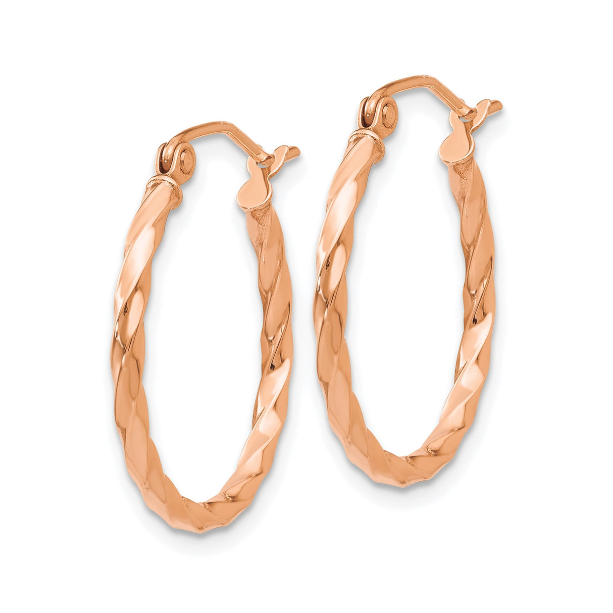 14k Rose Gold Hoop Earrings, Twisted Textured Lightweight Design, Polished Minimal Style