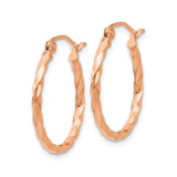 14k Rose Gold Hoop Earrings, Twisted Textured Lightweight Design, Polished Minimal Style