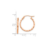 14k Rose Gold Hoop Earrings, Twisted Textured Lightweight Design, Polished Minimal Style