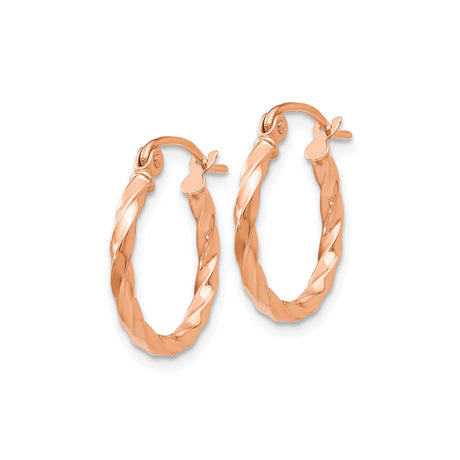 14k Rose Gold Twisted Hoop Earrings, Lightweight Braided Polished Classic Hoops for Women