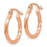 14k Rose Gold Twisted Hoop Earrings, Lightweight Braided Polished Classic Hoops for Women