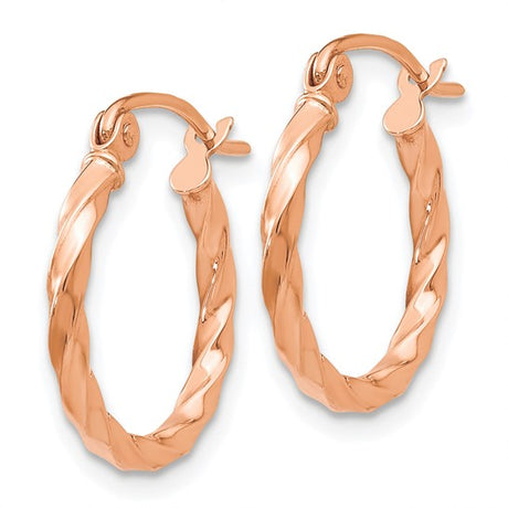 14k Rose Gold Twisted Hoop Earrings, Lightweight Braided Polished Classic Hoops for Women