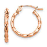 14k Rose Gold Twisted Hoop Earrings, Lightweight Braided Polished Classic Hoops for Women