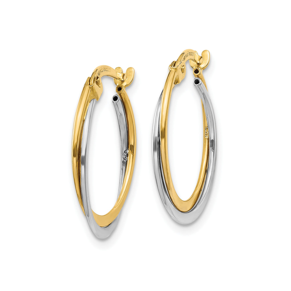 14k Two-Tone Gold Hoop Earrings with Intertwined Yellow and White Gold Bands, Polished Finish