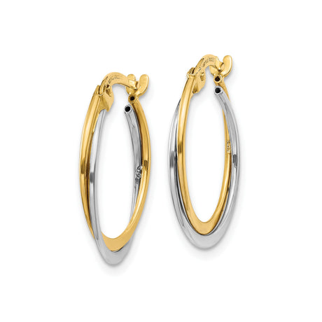 14k Two-Tone Gold Hoop Earrings with Intertwined Yellow and White Gold Bands, Polished Finish