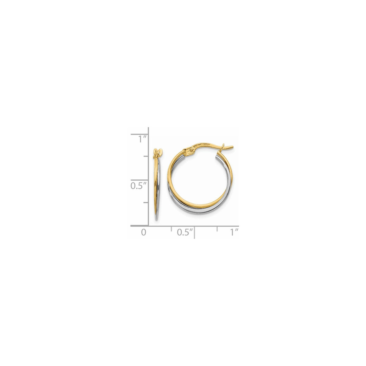 14k Two-Tone Gold Hoop Earrings with Intertwined Yellow and White Gold Bands, Polished Finish