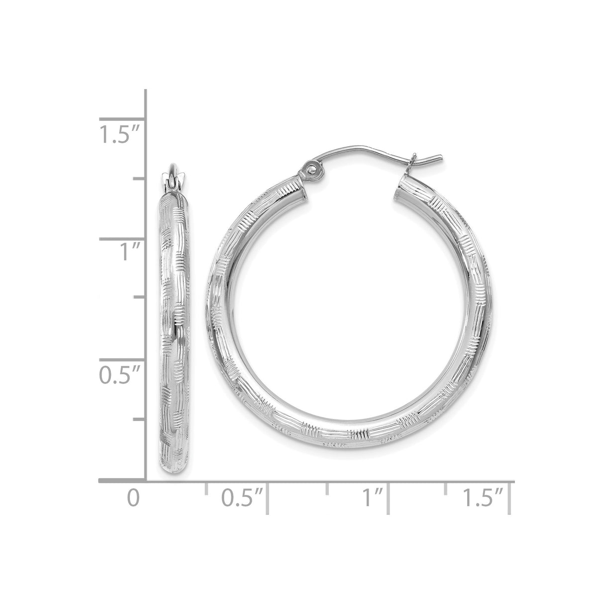 14k White Gold Hoop Earrings with Textured Crosshatch Design for Women
