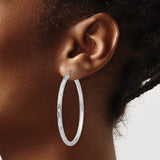 14k White Gold Hoop Earrings with Textured Diamond Cut Pattern and Latch Back Closure