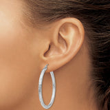 14k White Gold Hoop Earrings, Textured Round Design with Linear Detailing